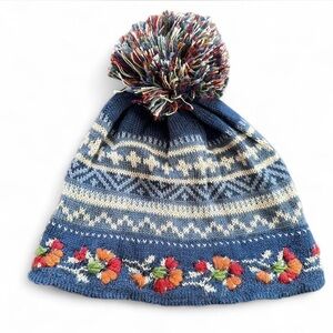 Blue Ridge Alpaca Beanie Cap with Embroidered Flowers